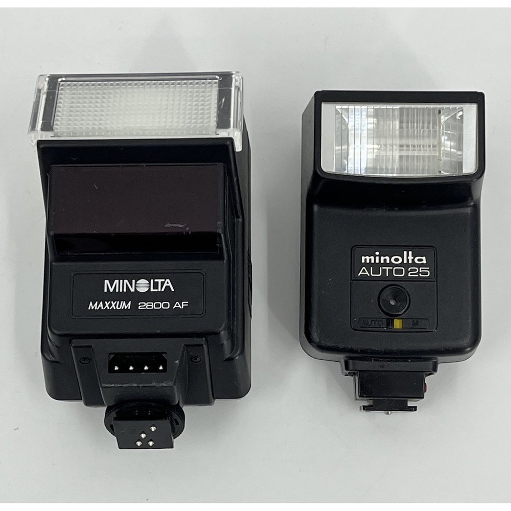 Vintage Minolta Camera Flashes Auto 25 and Maxxum 2800AF UNTESTED As-Is